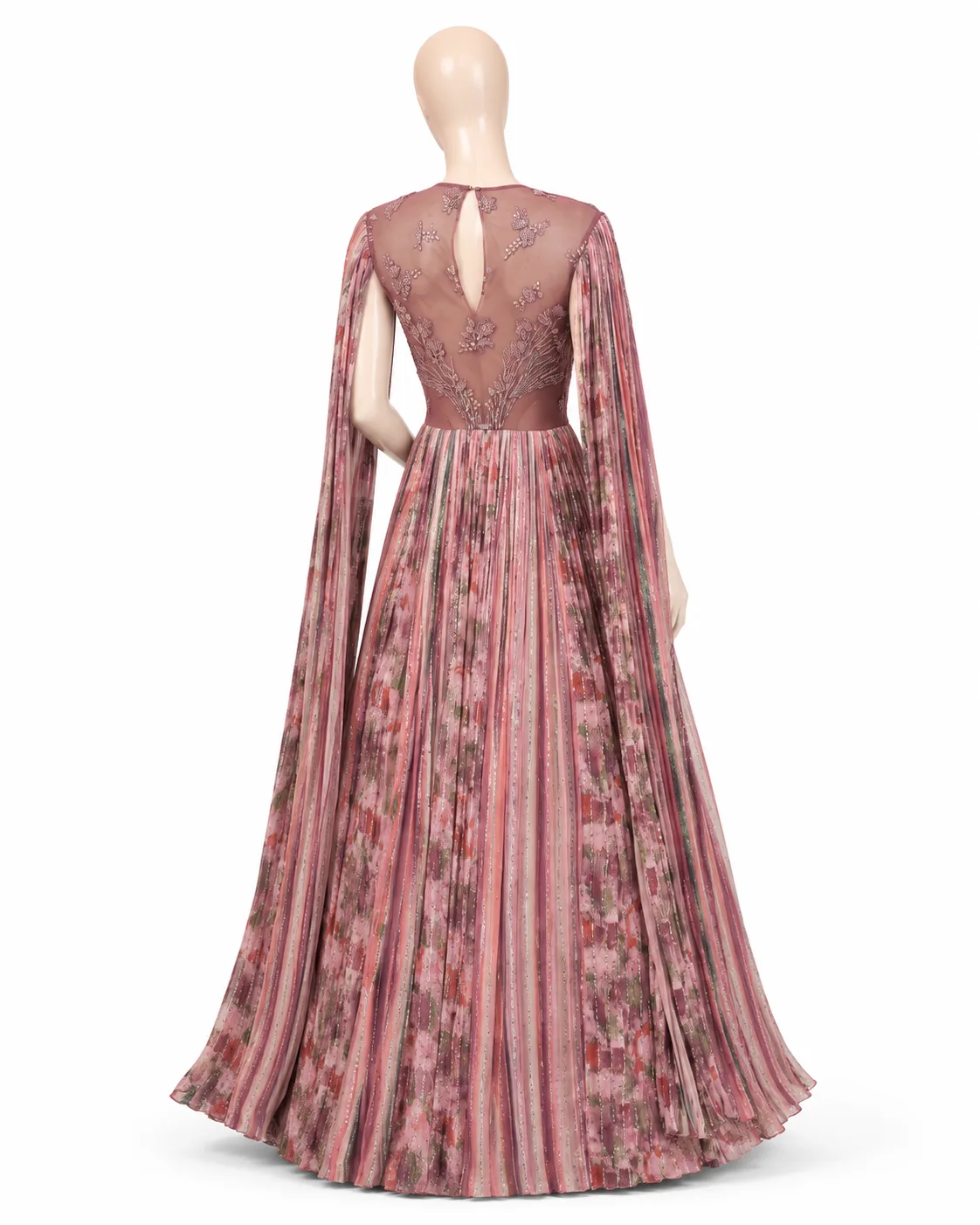 Women’s Pink Embellished Cape Sleeve Gown view 2